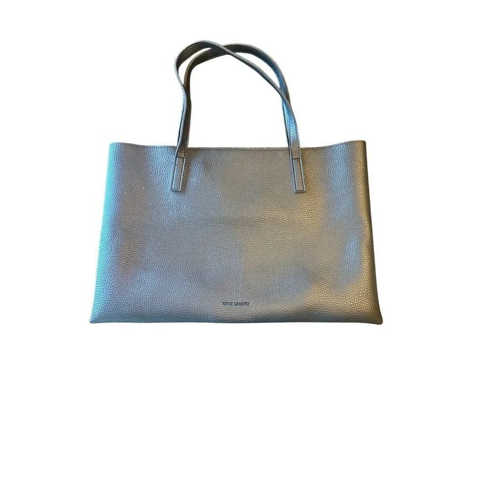 Vince Camuto Pebbled Leather Tote Bag Black & Gray Classic Minimalist‎ Career